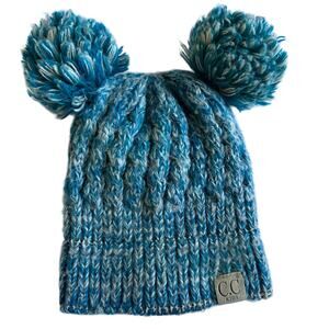 Adorable Kids C.C. Blue Knit Beanie with Double Pom